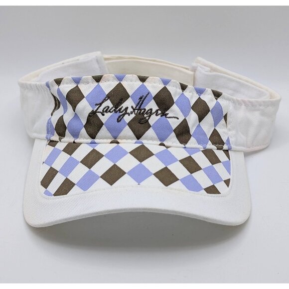 Lady Hagen Golf Visor Periwinkle Blue & Brown Argyle Print Adjustable Strap Hat - Picture 2 of 3